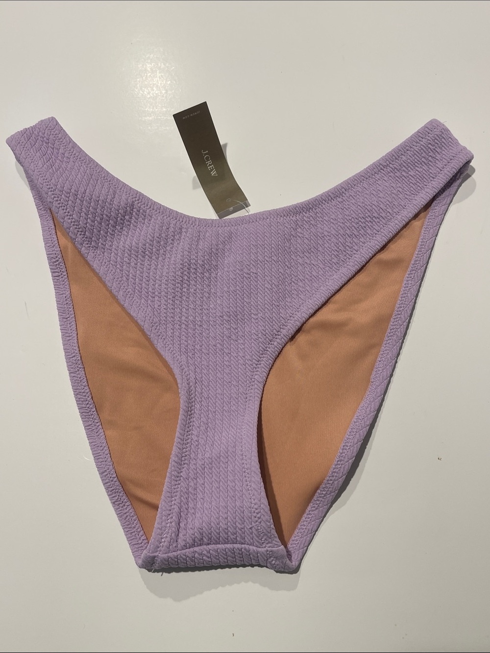 J crew NWT medium high waisted Lilac Textured swim Bikini Bottom with Tan Liner